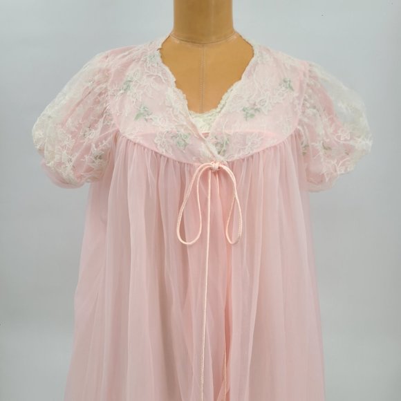 Vintage Linda Underlovelies Chiffon Babydoll Night Gown and Robe - Picture 4 of 14